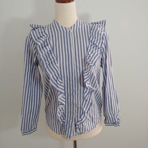 Madewell stripe ruffle long sleeve button down size xs